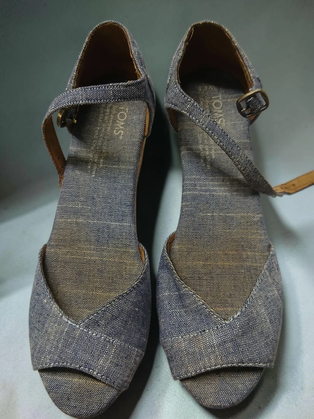 Denim Wedge Sandals with Cork Platform - Women's